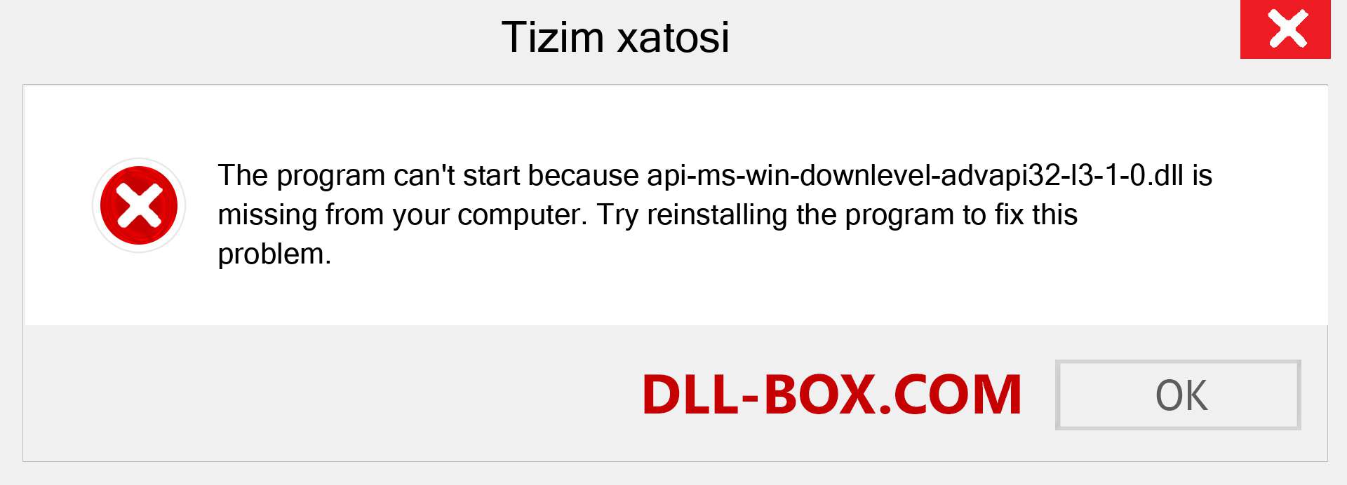 api-ms-win-downlevel-advapi32-l3-1-0.dll fayli yo'qolganmi?. Windows 7, 8, 10 uchun yuklab olish - Windowsda api-ms-win-downlevel-advapi32-l3-1-0 dll etishmayotgan xatoni tuzating, rasmlar, rasmlar